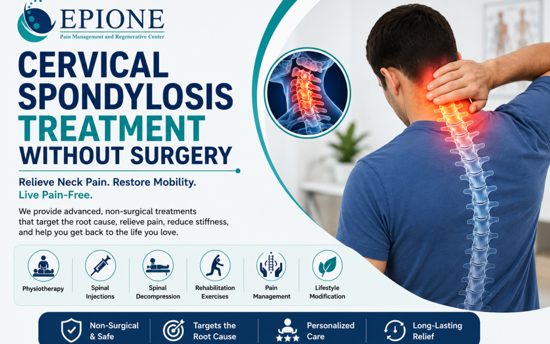 Patient receiving treatment for cervical spondylosis at Epione Pain Management and Regenerative Center